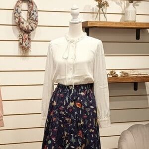 White Satin Blouse with Floral on the Neck